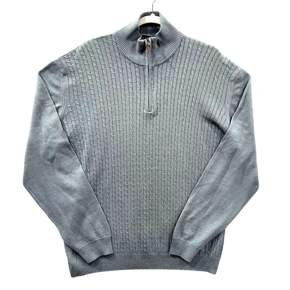T Harris London Size L Sweater Wool Blend Gray 1/4 Zip Pullover Preppy Heritage